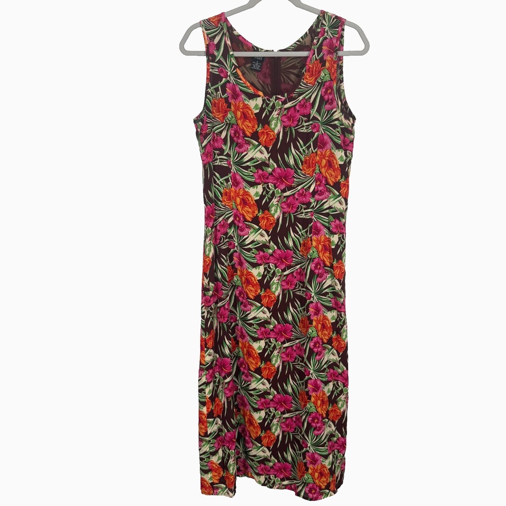 M.T. Morgan Taylo Studio Size 8 100% Silk Floral Hawaiian Sleeveless Maxi Dress